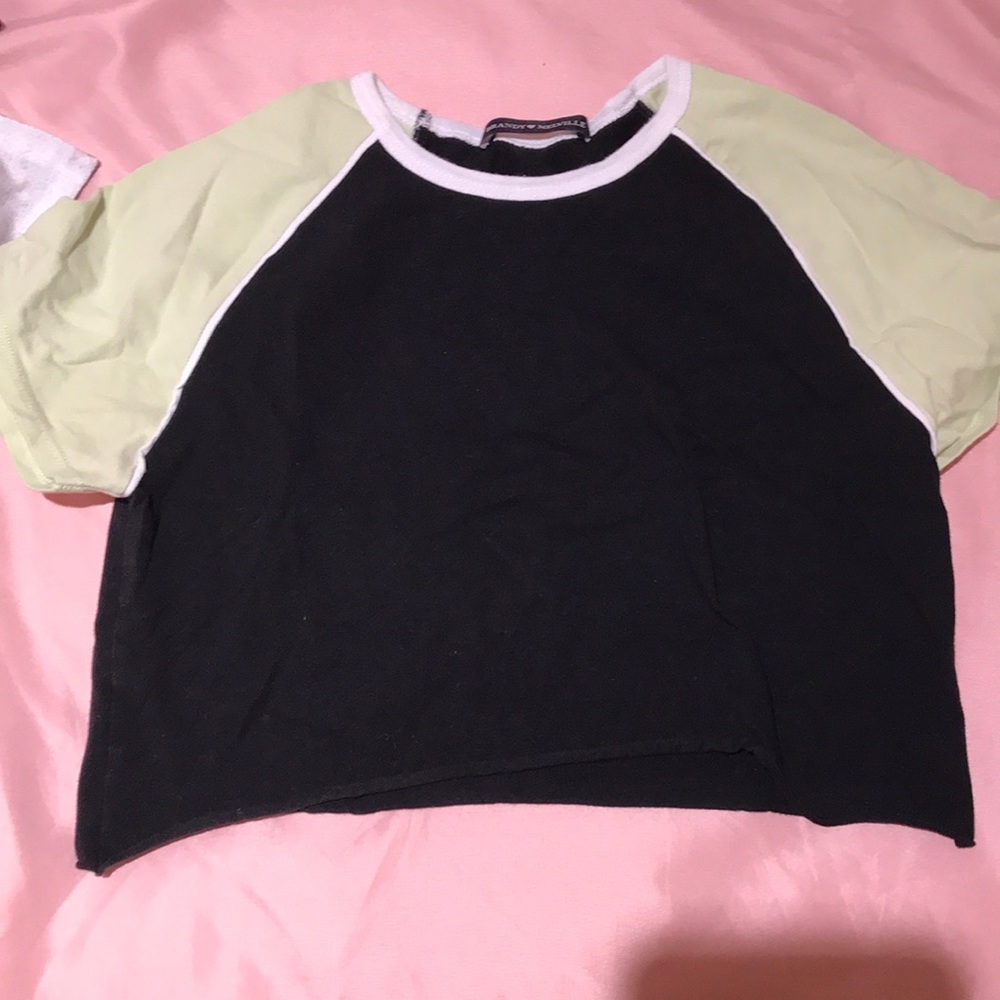 Black cropped tee with green sleeves